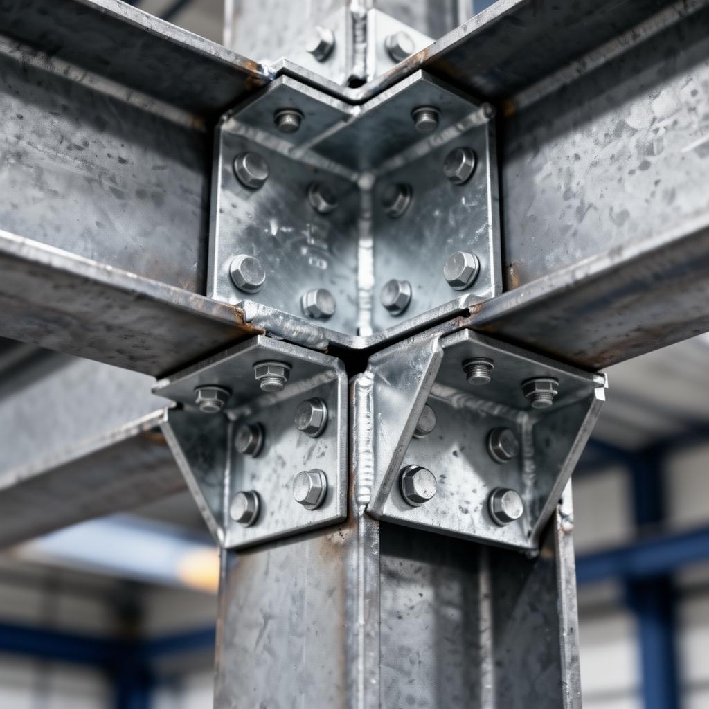 Detalj av bultad stålknutpunkt